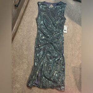CRYSTAL DOLL Silver Gray Cutout Back Button Closure Lined Dress Juniors XS